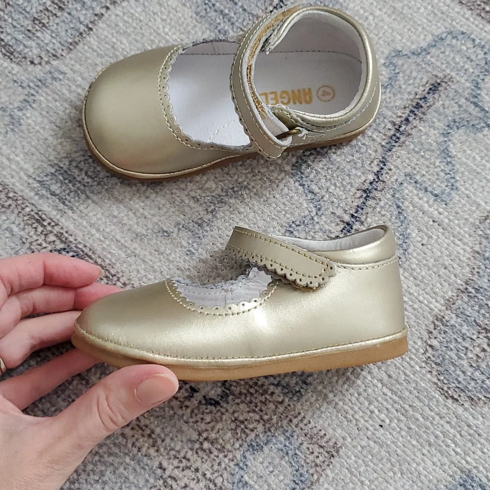 Angels L'Amour Baby Girls Cara Scalloped Mary Jane Gold Metallic Shoes Sz4